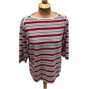Vtg Jantzen Classics Striped Knit Top Red White Blue Nautical 80s 90s
